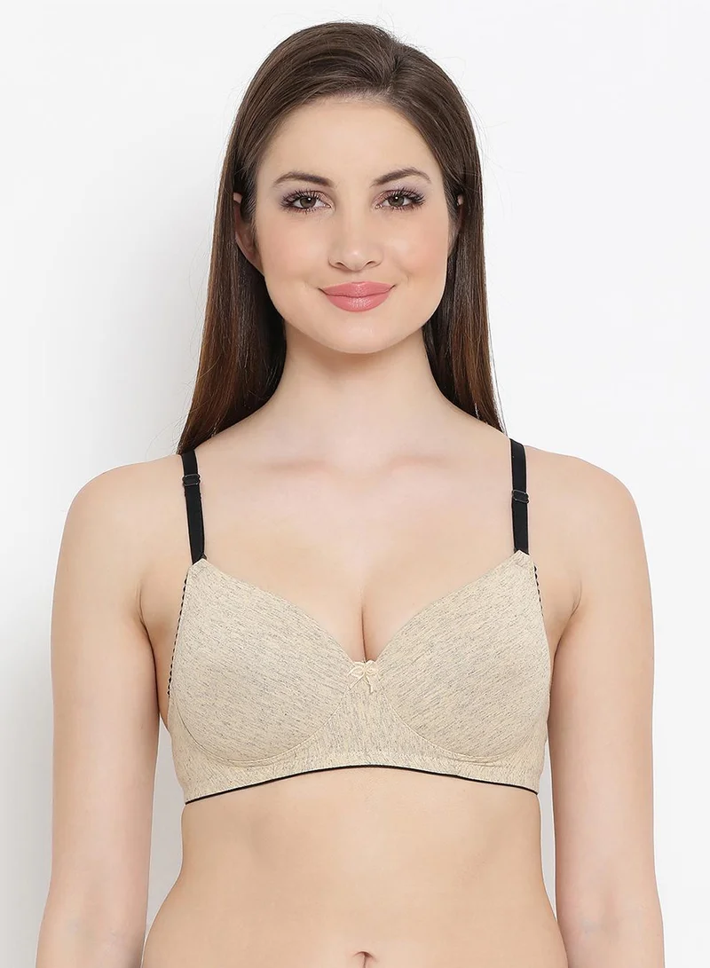 كلوفيا Level 1 Push-Up Padded Non-Wired Demi Cup Multiway T-shirt Bra in Nude Colour Melange - Cotton